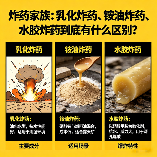 普兰炸药家族：乳化炸药、铵油炸药、水胶炸药到底有什么区别？